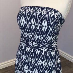 J Crew Navy & White Ikat Strapless Dress (2)
